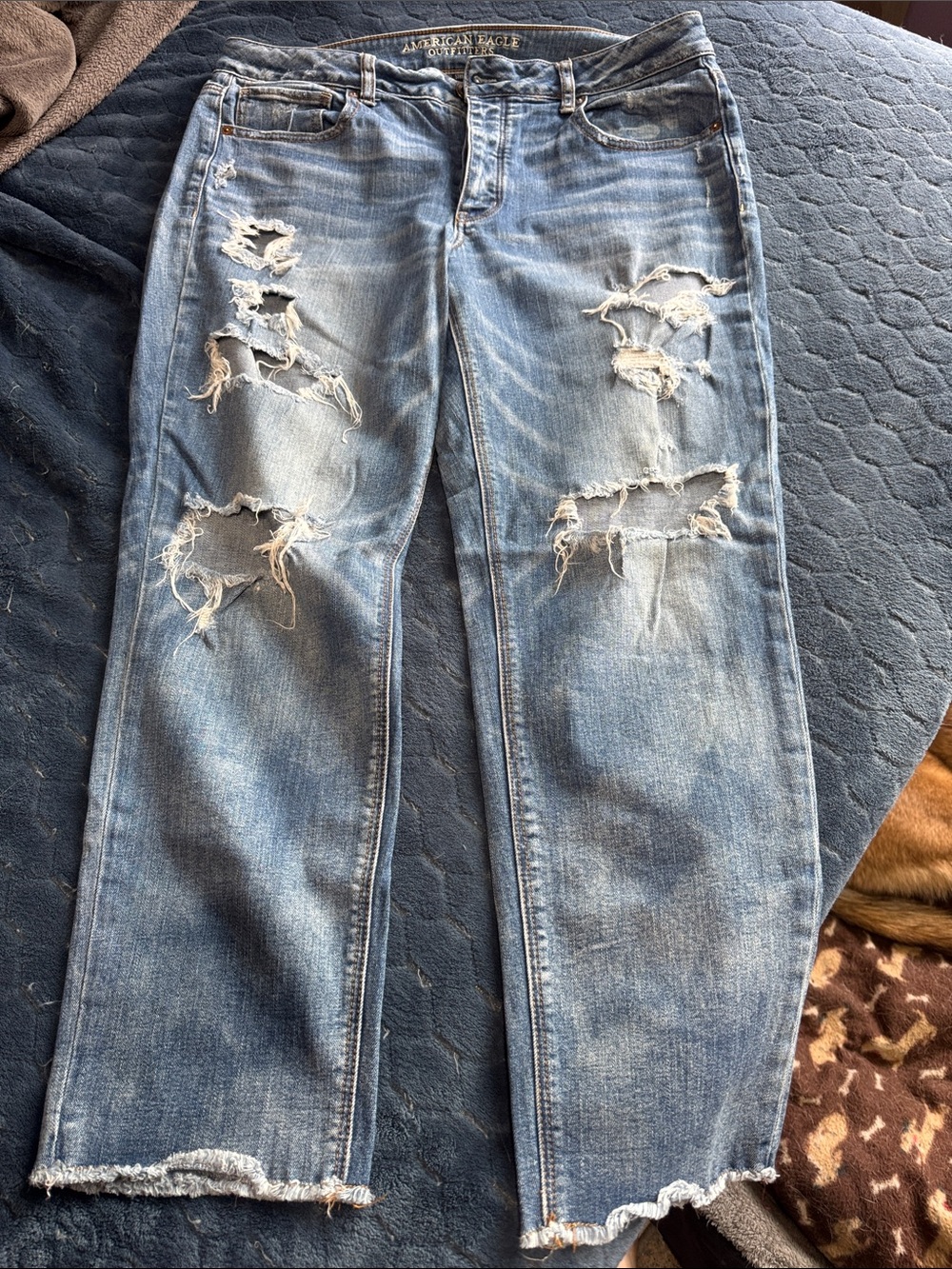 American Eagle Outfitters Women's Distressed Medium Blue Straight-Leg Jeans